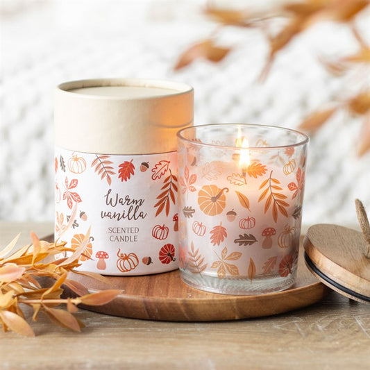 Bougie chaude à la vanille et aux feuilles d'automne