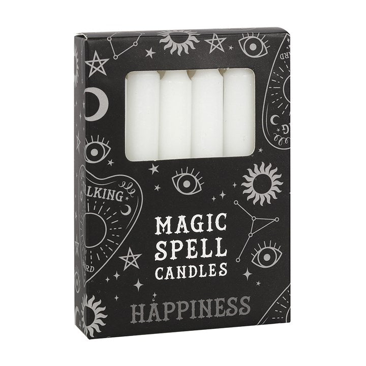 Lot de 12 bougies magiques Blanches "Bonheur"